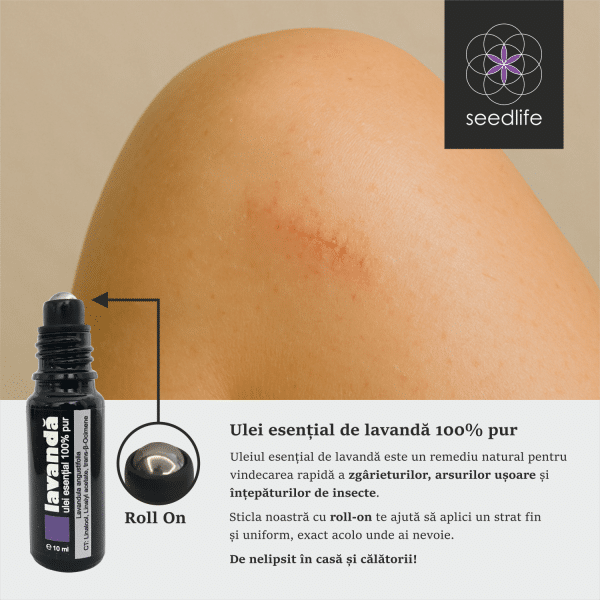 Ulei esențial de lavandă 100% pur, roll on, sticlă violet - imagine 2