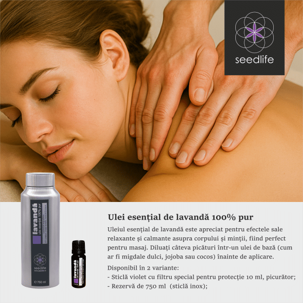 Ulei esențial de lavandă 100% pur, picurător, sticlă violet - imagine 2